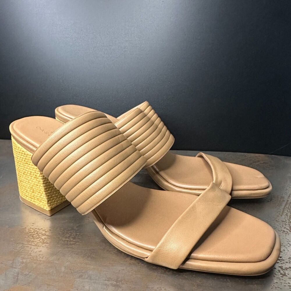 Caslon Block Heel Slide Sandal 11 Mule Square Toe Chic Classic Neutral Tan Lamia